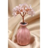 Pembe Kuvars Doğal Taş Tel Sarmalı Ağaç - Dt-3249