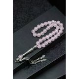 Pembe Kuvars Doğal Taş Tesbih 8 Mm Küre Kesim Tsb-0585
