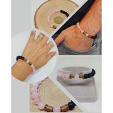 Pembe Kuvars & Oniks Taşı 8mm Unisex Tasarım Bileklik Hawaii Model (2958)
