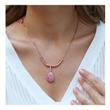 Pembe Kuvars Taşlı Asansör Zincirli Rose Gold Kaplama Gümüş Kolye
