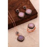Pembe Kuvars Taşlı Rose Gümüş Set 2709