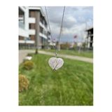 Pembe Kuvars Telli Büyük Kalp Doğal Taş Kolye Tky0372