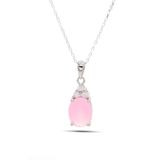 Pembe Kuvars ve Zirkon Taşlı 925 Ayar Gümüş Bayan Kolye 201021903