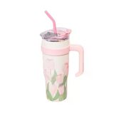 Pembe Lale Desenli Paslanmaz Çelik Termos - 1200Ml