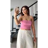 Pembe Lazer Kesim Straplez Bluz