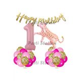 Pembe Leopar 1 Yaş Balon Set Safari Leopar Doğum Günü Parti Balon Set Pembe Panter Jungle Balon Set
