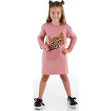 Pembe Leopar Cepli Uzun Kollu Kız Çocuk Elbise
