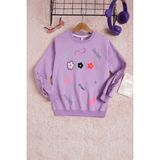 Pembe Life Lila Çiçek Nakışlı Uzun Kol Kız Çocuk Sweatshirt 16307