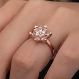 Pembe Lotus Çiçeği Rose Gümüş Kadın Yüzük