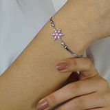 Pembe Lotus Çiçeği Tasarımlı 925 Ayar Gümüş Kadın Bileklik