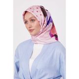 Pembe Lotus Çiçek Desen Twill İpek Eşarp