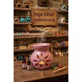 Pembe Lotus Desenli Seramik Buhurdanlık Mumluk Dekoratif