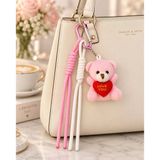 Pembe Love Teddy Ayıcık Figürlü İpli Çanta Charmı