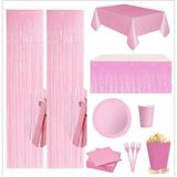 Pembe Masa Örtüsü, Pembe Masa Eteği, 2 Pembe Fon, 8 Pembe Tabak, 8 Pembe Bardak, 8 Pembe Mısır Kutusu, 10 Pembe Çatal, 10 Pembe Peçete