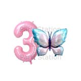 Pembe Mavi Kelebek Ve Pembe Rakam Balon 3 Yaş Balon Set Kelebek Konsept Doğum Günü Folyo Balon Set