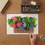 Pembe Mavi Ortanca Çiçekleri Tasarımı 240 Parça Ahşap Puzzle Ahşap Kutuda MP08289