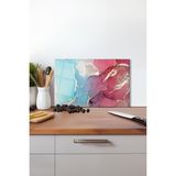Pembe Mavi Soyut Cam Kesme Tahtası, Silikon Ayaklı, Isıya Kırılmaya Dayanıklı, Sunum Kesim Tablası - 30 x 45 cm