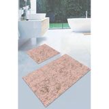 Pembe Mermer Görünümlü Banyo Halısı Klozet Paspas Seti BS022