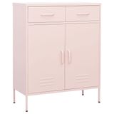 Pembe metal saklama dolabı (80 x 35 x 101,5 cm), ev ofisinizi düzenlemek ve depolama çözümleri sunmak için ayarlanabilir raflar ve tam çekmece