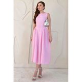 Pembe Midi Boy Basic Keten Elbise