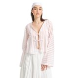 Pembe Modal Kumaş Çizgili Önden Bağlamalı Bluz 29292