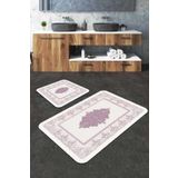Pembe Modern Klasik Banyo Halısı Klozet Paspas Seti BS284