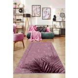 Pembe Modern Klasik Kaymaz Tabanlı Dekoratif Halı RV186
