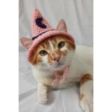 Pembe Mor Ay Desenli Cadı Şapkası Örgü Kedi Köpek Şapkası Evcil Hayvan Şapkası Pet Aksesuarları