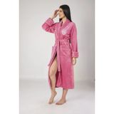 Pembe Nakışlı Bambu Cotton Bayan Bornozu