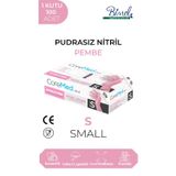 Pembe Nitril Muayene Eldiveni Pudrasız 100 Lü Paket S Beden