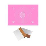 Pembe Ölçülü Hamur Açma Matı 45 X 65 Cm Ve Paslanmaz Çelik Ahşap Saplı Hamur Kesici Kazıyıcı Spatula Çok Renkli