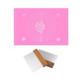 Pembe Ölçülü Hamur Açma Matı 45 X 65 Cm Ve Paslanmaz Çelik Ahşap Saplı Kesici Kazıyıcı Spatula