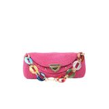 Pembe Örgü Clutch Çanta, Renkli Akrilik Zincir Detaylı, Altın Rengi Metal Aksesuarlı, Çift Askılı