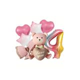 Pembe Otruran Ayı Folyo Balonlu Doğum Günü Yaş Balon Set 4, 7658564