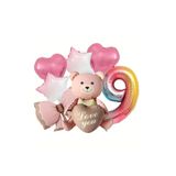 Pembe Otruran Ayı Folyo Balonlu Doğum Günü Yaş Balon Set 9, 7658564