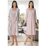 Pembe Pamuklu Hamile Lohusa Sabahlık Ve Gecelik Takım, M, EF8085-198IGP101628