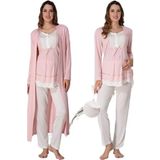 Pembe Pamuklu Sabahlıklı Hamile Lohusa Uzun Kolu Pijama Takımı Effort, M, EFF9054-198IGP101947