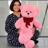 Pembe Papyonlu Dev Pelüş Ayıcık,Yumuşak ve Sevimli Büyük Boy Oyuncak Ayı,Sarılmalık Ayı,Sevgiliye Hediye (100 cm Pembe)