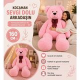 Pembe Papyonlu Dev Pelüş Papyonlu Ayı,yumuşak ve Sevimli Büyük Boy Oyuncak,sarılmalık,papyonlu,sevgiliye Hediye Ayıcık, (160 cm Pembe) - Çok Renkli