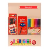 Pembe Pasaj Boya Seti - Keçeli Kalem + Kuru Boya + Pastel Boya 3'lü Set