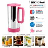 Pembe - Paslanmaz Çelik Sıcak - Soğuk Çelik Sürahi (5433)