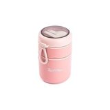 Pembe Paslanmaz Çelik Yuvarlak 2 Katlı Plastik Kaşıklı Yemek Taşıma Kabı 710ML