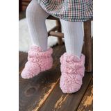Pembe Peluş Kaydırmaz Tabanlı Pamuk Astarlı Çıtçıtlı Panduf