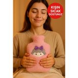 Pembe Peluş Sıcak Su Torbası – Yumuşak, Güvenli ve Şık Saçlı Kız Model, 1 Litre
