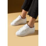 Pembe Potin 001-3458-25 Beyaz Kalın Bağcıklı Şerit Detaylı Rahat Taban Kadın Sneakers