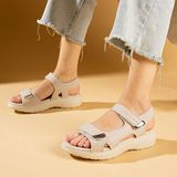 Pembe Potin 59-78-24 Deri Görünümlü Comfort Taban Çift Bantlı Bej Kadın Sandalet
