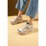 Pembe Potin 89-040-25 Bej Fileli Kalın Hafif Taban Bağcıklı Kadın Sneakers Ayakkabı