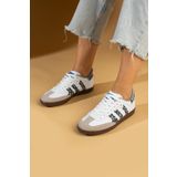 Pembe Potin Bağcıklı Comfort Taban 3 Şeritli Kadın Sneaker 001-1009-BeyazSiyahŞal