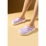 Pembe Potin Beyaz Şeritli Yüksek Taban Comfort Eva Kadın Sandalet 011-812-25 - Lila