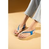 Pembe Potin Comfort Hasır Taban Parmak Arası Kadın Sandalet 68-104-24 - Mavi